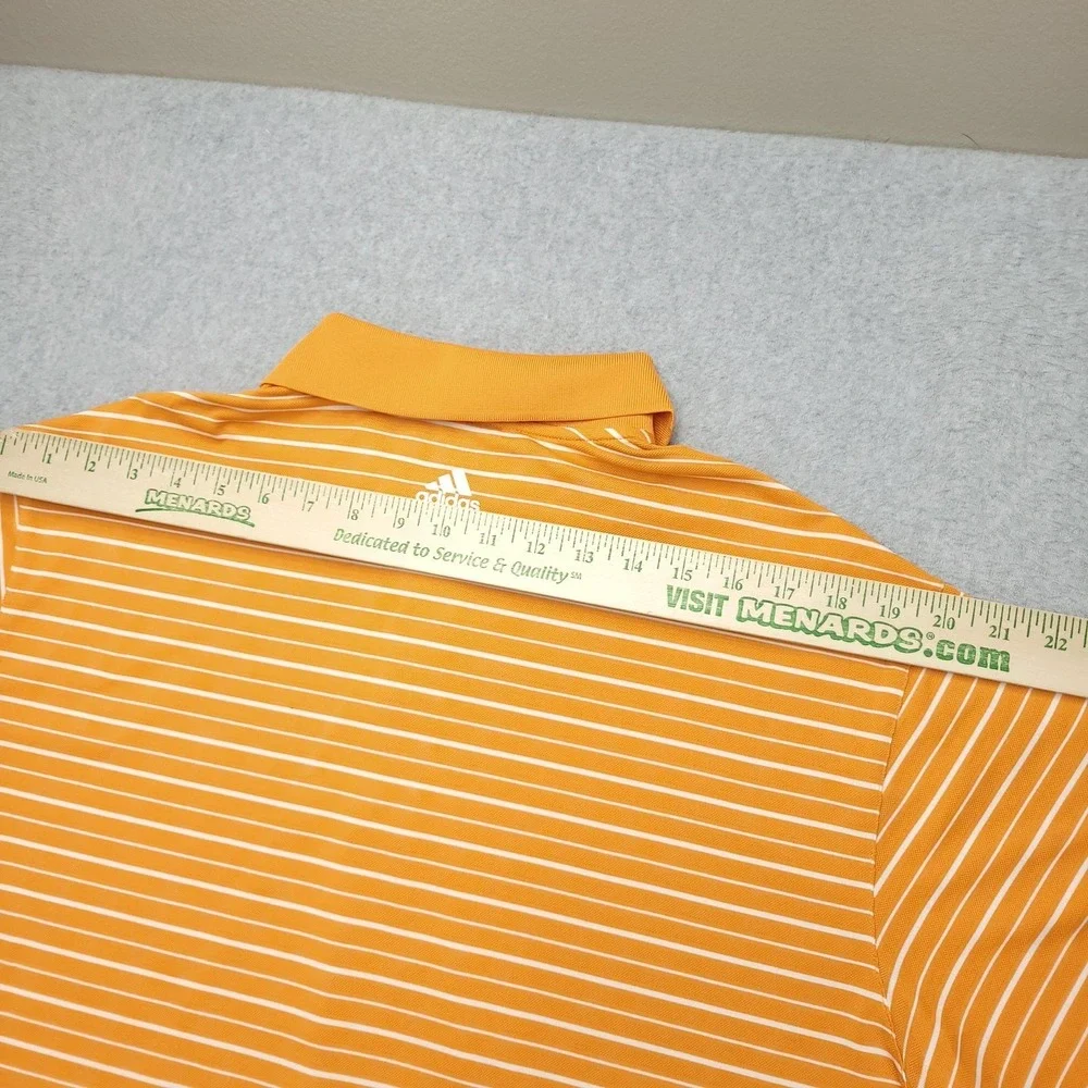 Adidas Polo Shirt Mens L Orange Stripe‎ Golf Climalite Performance Stretch Top